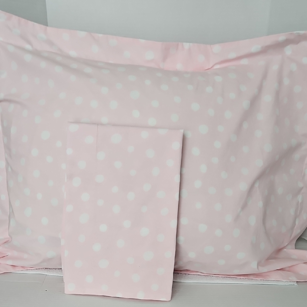 Pottery Barn Blush Pink White Polka Dot Standard Pillow Sham Set